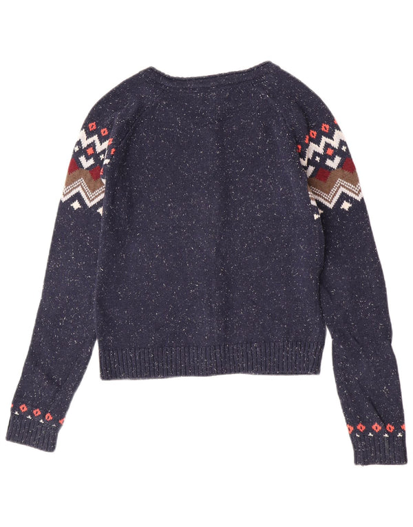 Fat Face Damen-Cardigan-Pullover, Gr. 8, Marineblau, Fair-Isle-Baumwolle