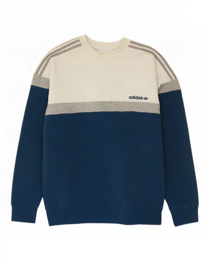 Adidas Herren Sweatshirt Pullover mittelblaue Colourblock-Baumwolle