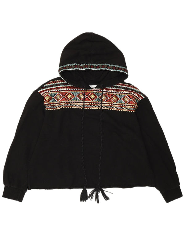 Zara Damen-Pullover mit übergroßem Crop-Hoodie, Gr. 10, Größe S, schwarz, geometrisch, Baumwolle