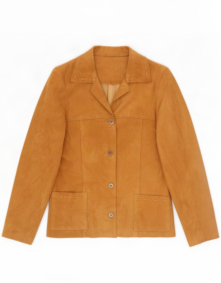 Vintage Damen 4-Knopf-Wildleder-Blazerjacke IT 44 Mittelbeiges Leder
