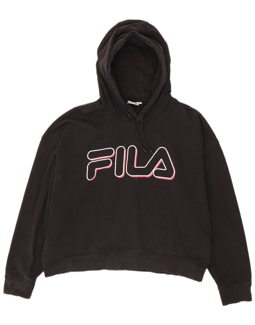 FILA Damen-Pullover mit übergroßem grafischem Kapuzenpullover, UK 18, XL, schwarze Baumwolle