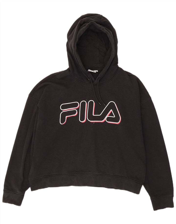 FILA Damen-Pullover mit übergroßem grafischem Kapuzenpullover, UK 18, XL, schwarze Baumwolle