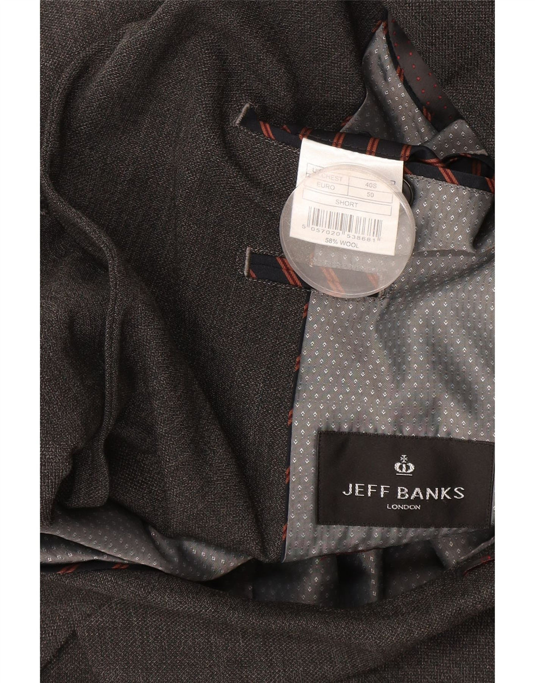 Jeff Banks Herren-Blazer mit 2 Knöpfen, EU 50, großes graues Polyester