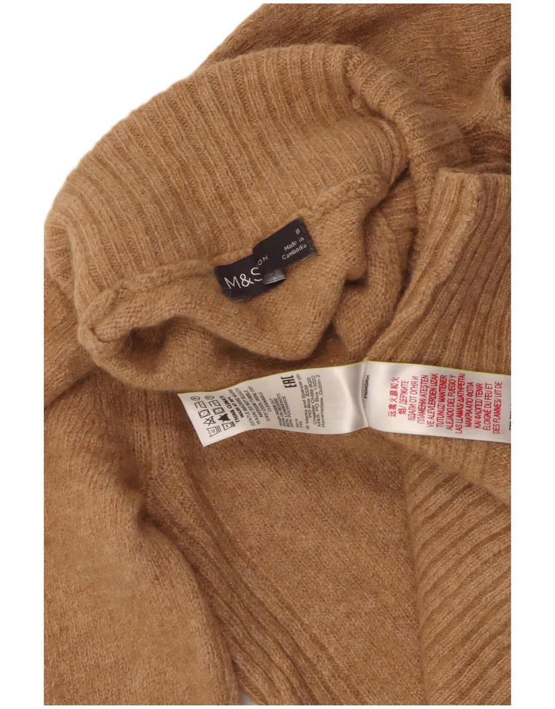 MARKS & SPENCER Rollkragenpullover für Damen, Gr. 8, Beige, Wolle für Damen