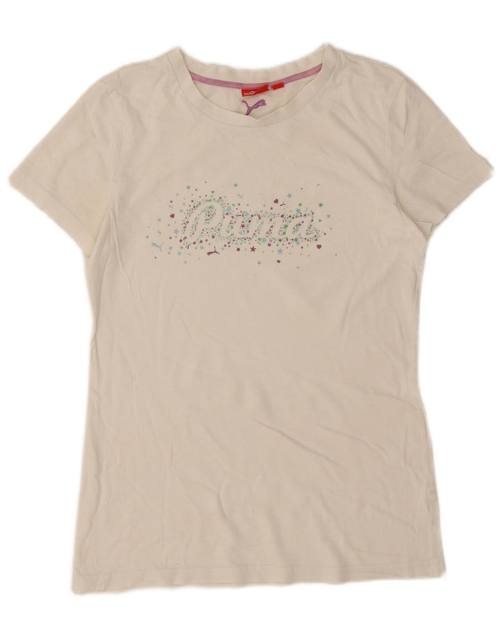Puma Damen Grafik T-Shirt Top UK 16 Large Off White