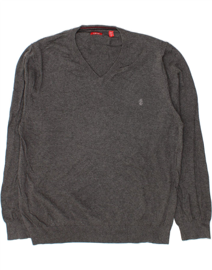 IZOD Mens V-Neck Jumper Sweater XL Grey Cotton Vintage Izod and Second-Hand Izod from Messina Hembry 