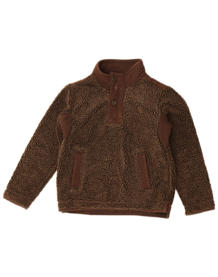 Fat Face Jungen-Fleecepullover mit Ski-Grafik, Knopfkragen, 8–9 Jahre, Braun