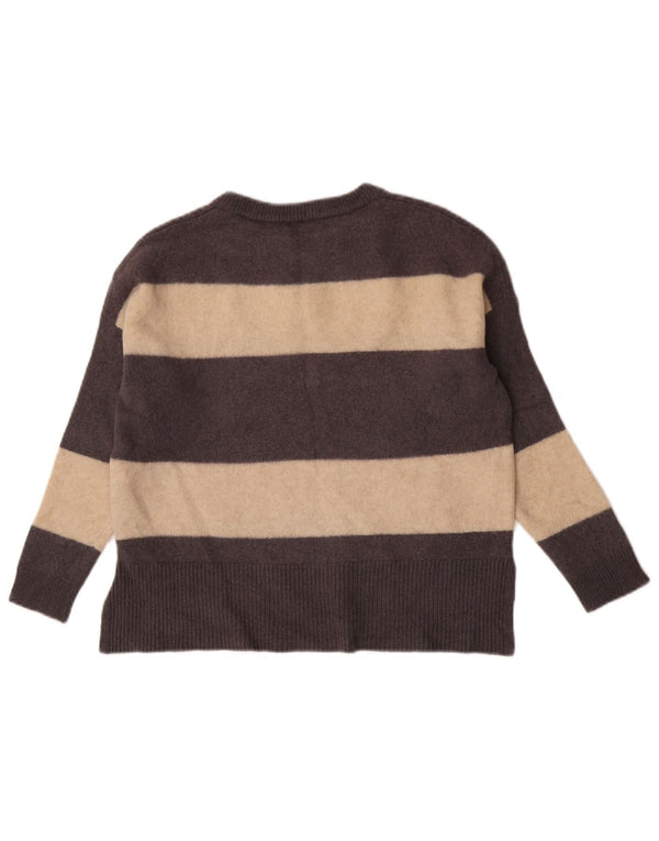 Massimo Dutti Womens Boat Neck Jumper Sweater UK 10 Small Brown Striped