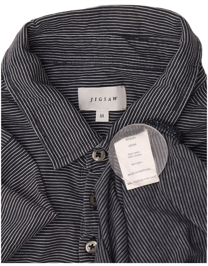 Jigsaw Herren-Poloshirt aus mittelblauer Nadelstreifen-Baumwolle in Marineblau