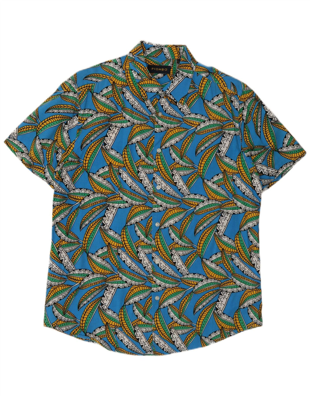 Piombo Herren-Kurzarmhemd aus mittelblauer, geblümter Baumwolle