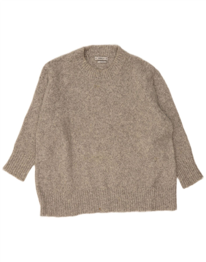 Zara Damen-Pullover, übergroß, Rundhalsausschnitt, Gr. 10, Größe S, Grau meliert