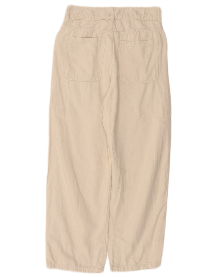 ZARA Damen Hose mit hoher Taille, lockere Passform, kurz geschnitten, EU 36, XS, W26, L25, Beige