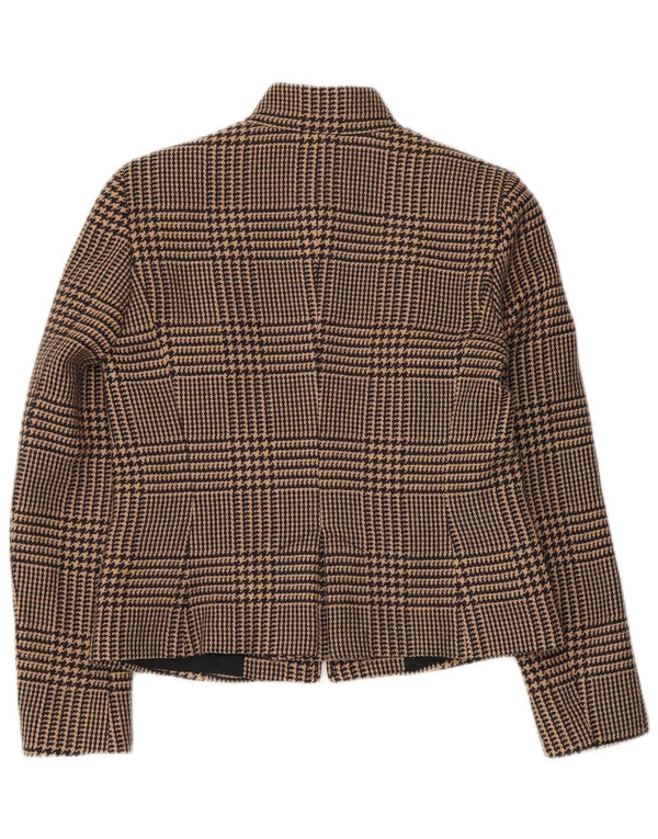 Intrend Damen-Blazer mit durchgehendem Reißverschluss, UK 12, Mittelbraun mit Hahnentrittmuster