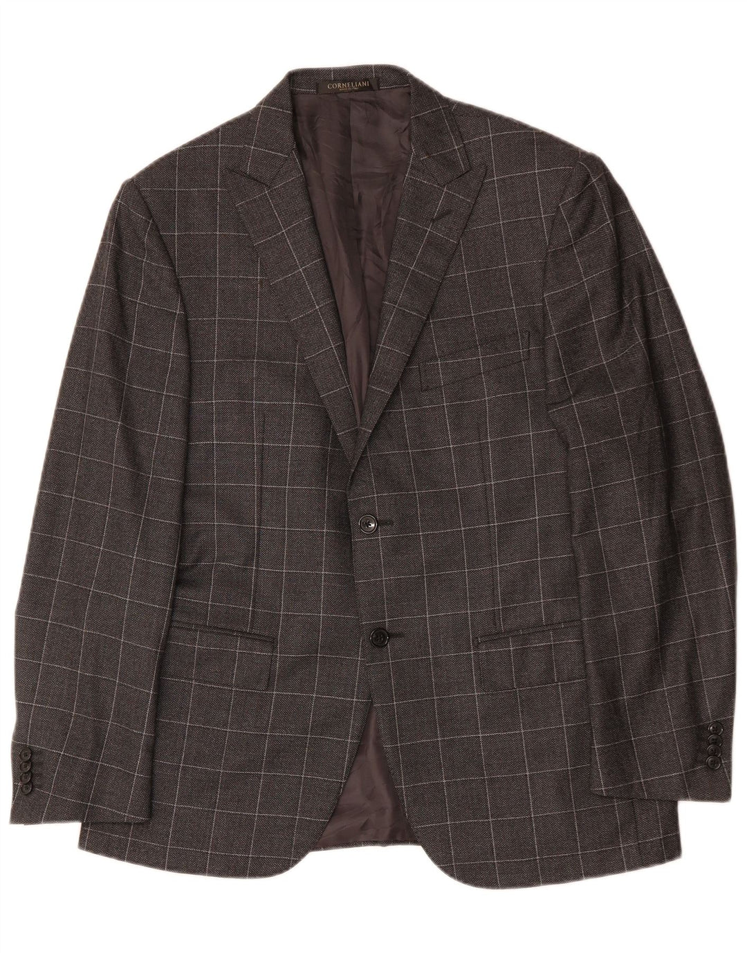 CORNELIANI Herren-Blazer mit 2 Knöpfen, IT 50, groß, grau kariert, Schurwolle