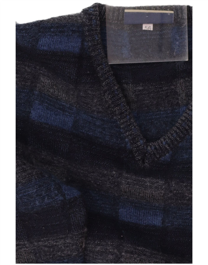 FAIRBANKS Herren-Pullover mit V-Ausschnitt IT 56 XL Marineblau karierte Schurwolle