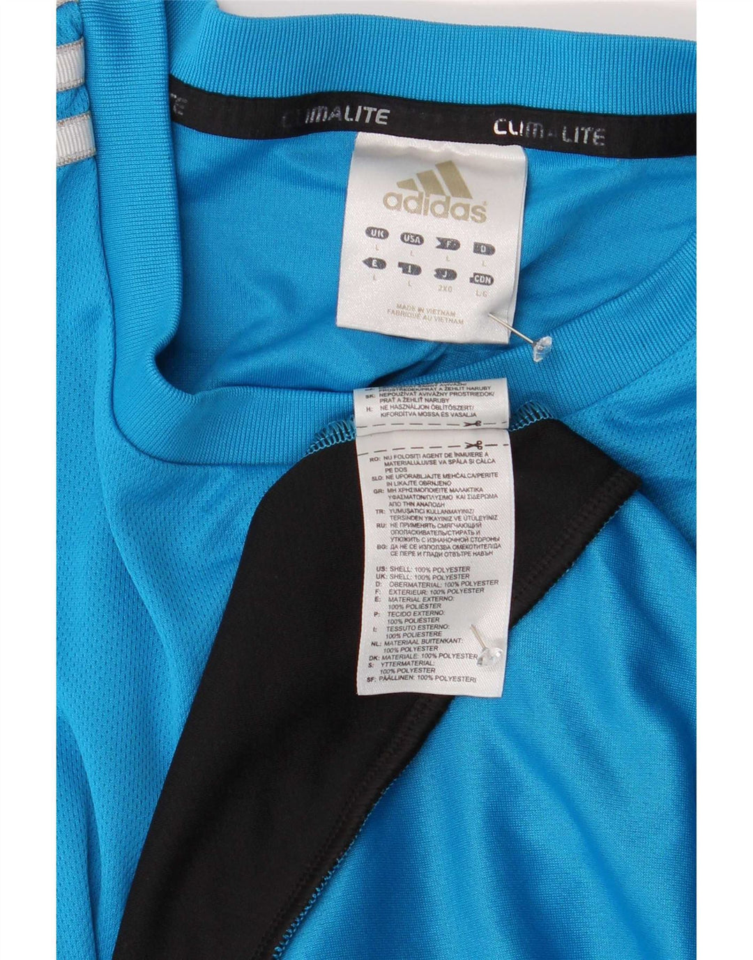 Adidas Herren Climalite T-Shirt Top Large Blau Colourblock Polyester