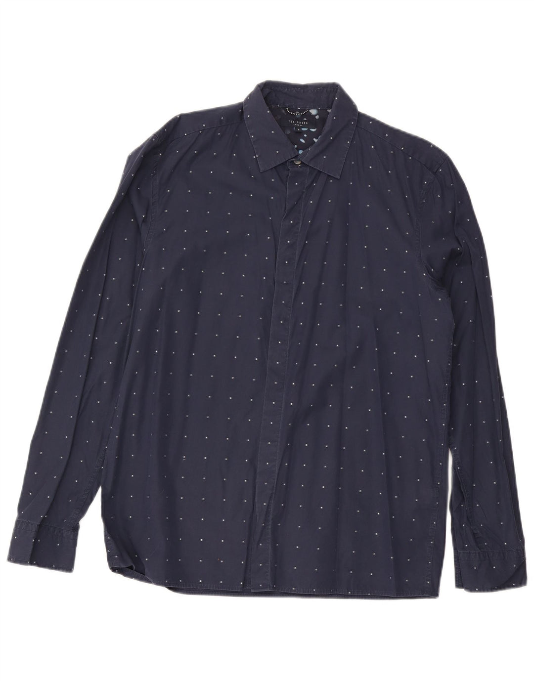 Ted Baker Herrenhemd, Größe 4, groß, marineblau gepunktete Baumwolle