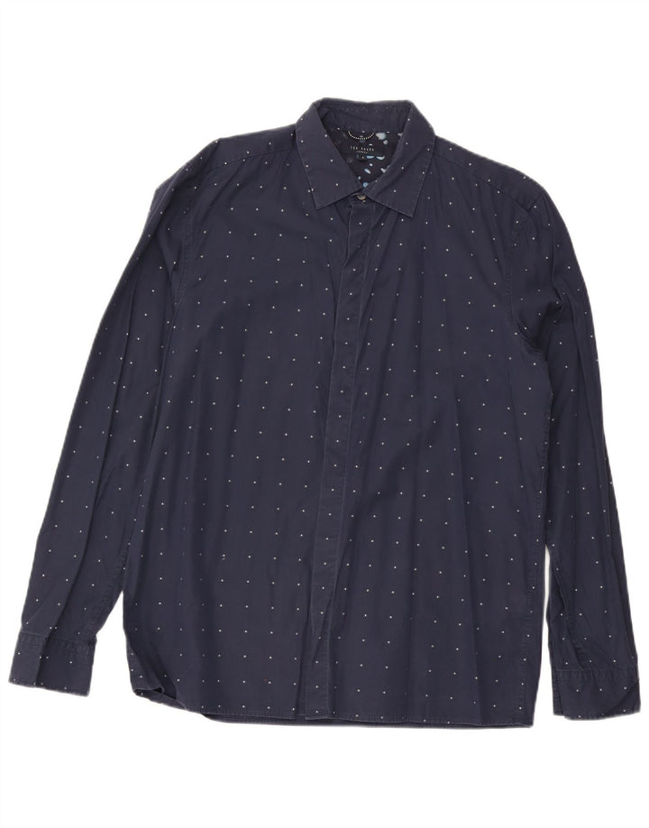 Ted Baker Herrenhemd, Größe 4, groß, marineblau gepunktete Baumwolle