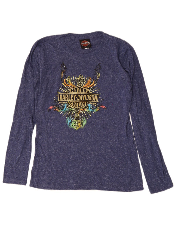 Harley Davidson Damen Grafikoberteil Langarm UK 14 Large Marineblau