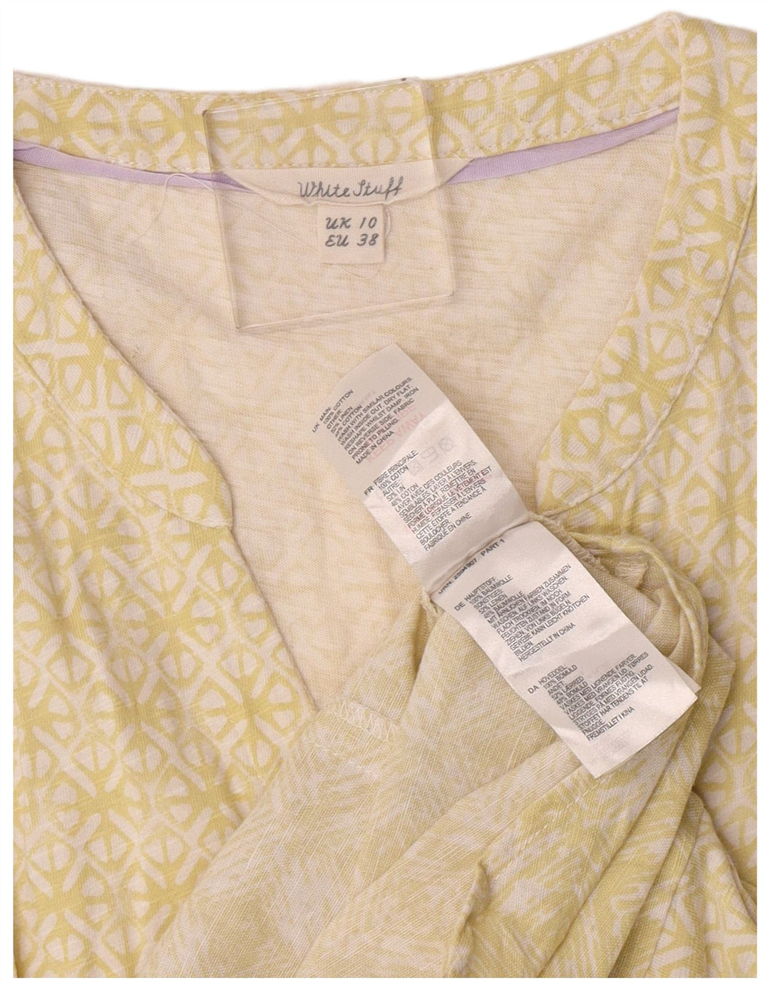 White Stuff Kurzarm-Hemdbluse für Damen, Gr. 10, klein, gelb, geometrisch