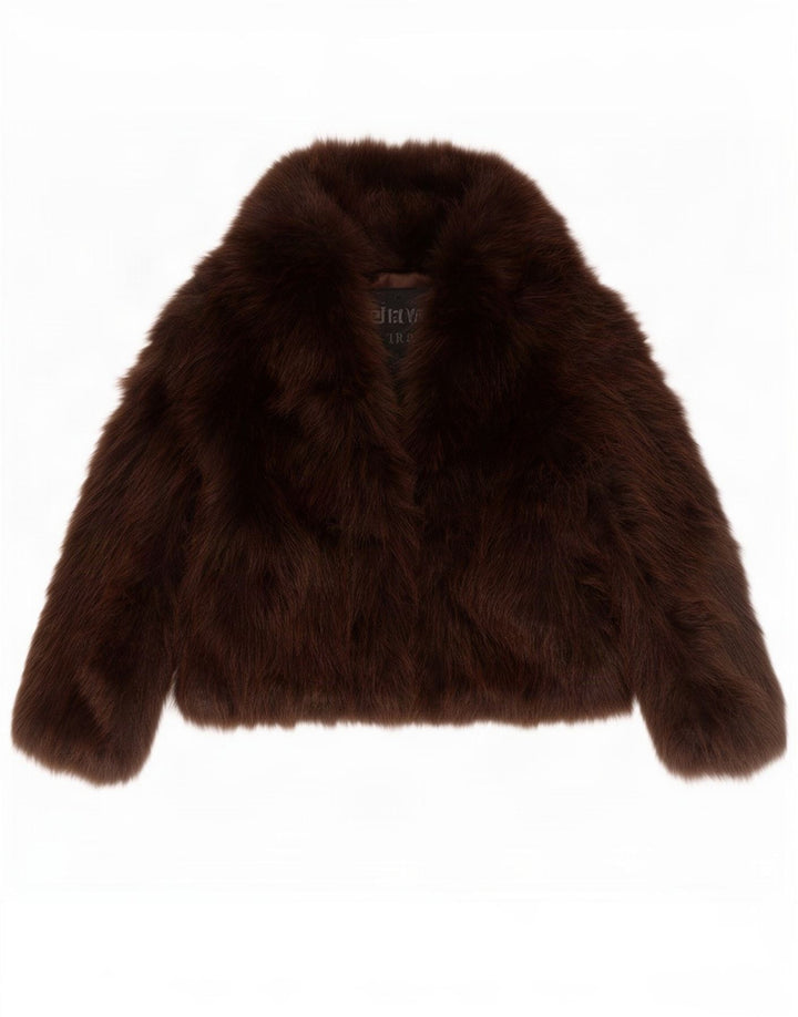 Zara Damen Übergroße Kunstpelzjacke UK 14 Mittelbraunes Polyester