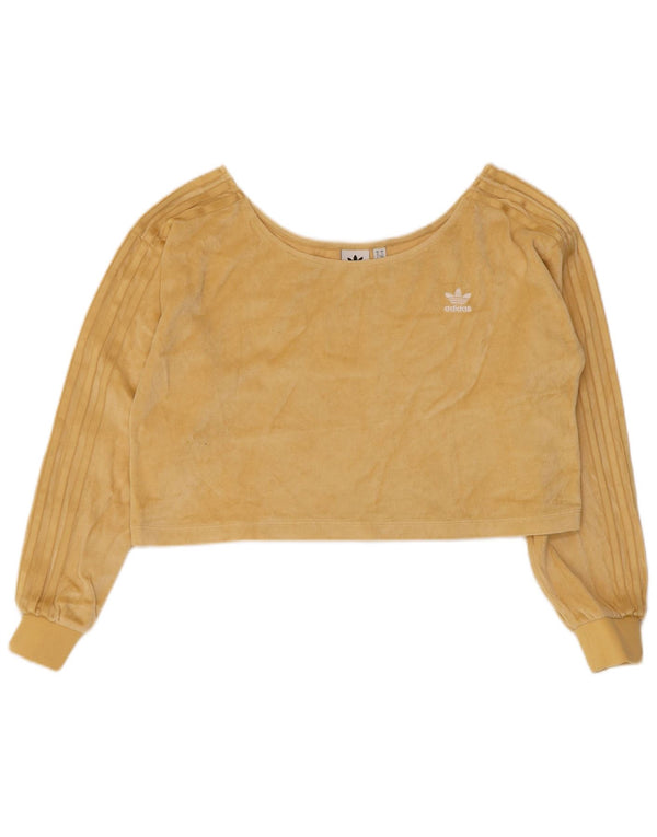 Adidas Damen Übergroßes Crop Velour Top Langarm UK 10 Small Gelb