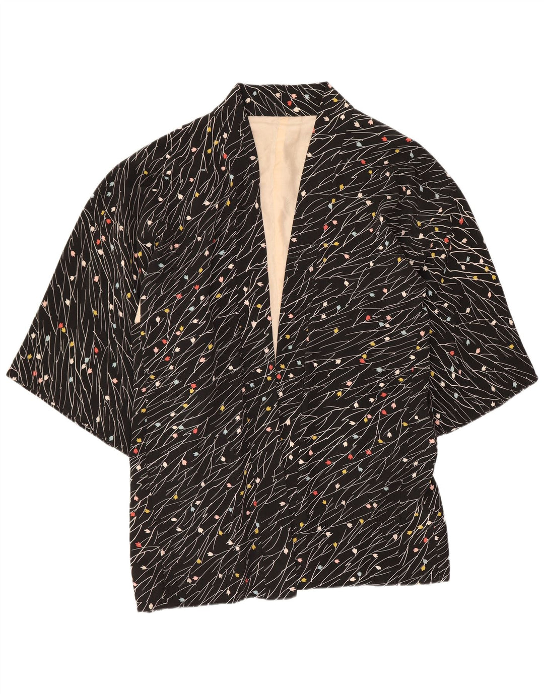 Vintage Damen 3/4 Ärmel offene Blazerjacke UK 20 2XL Schwarz geblümt