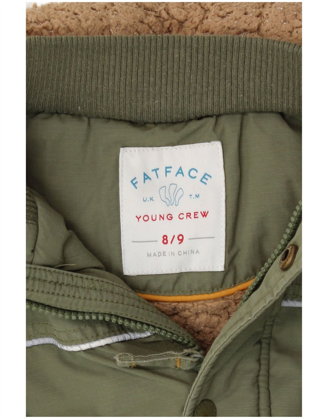 Fat Face Jungen-Parka mit Kapuze, 8–9 Jahre, Khaki, Baumwolle