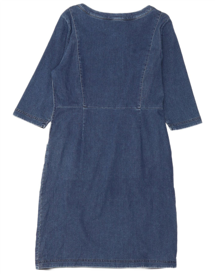 Laura Ashley Damen-Basic-Kleid mit 3/4-Ärmeln, UK-Größe 44, Größe L, Blau, Baumwolle