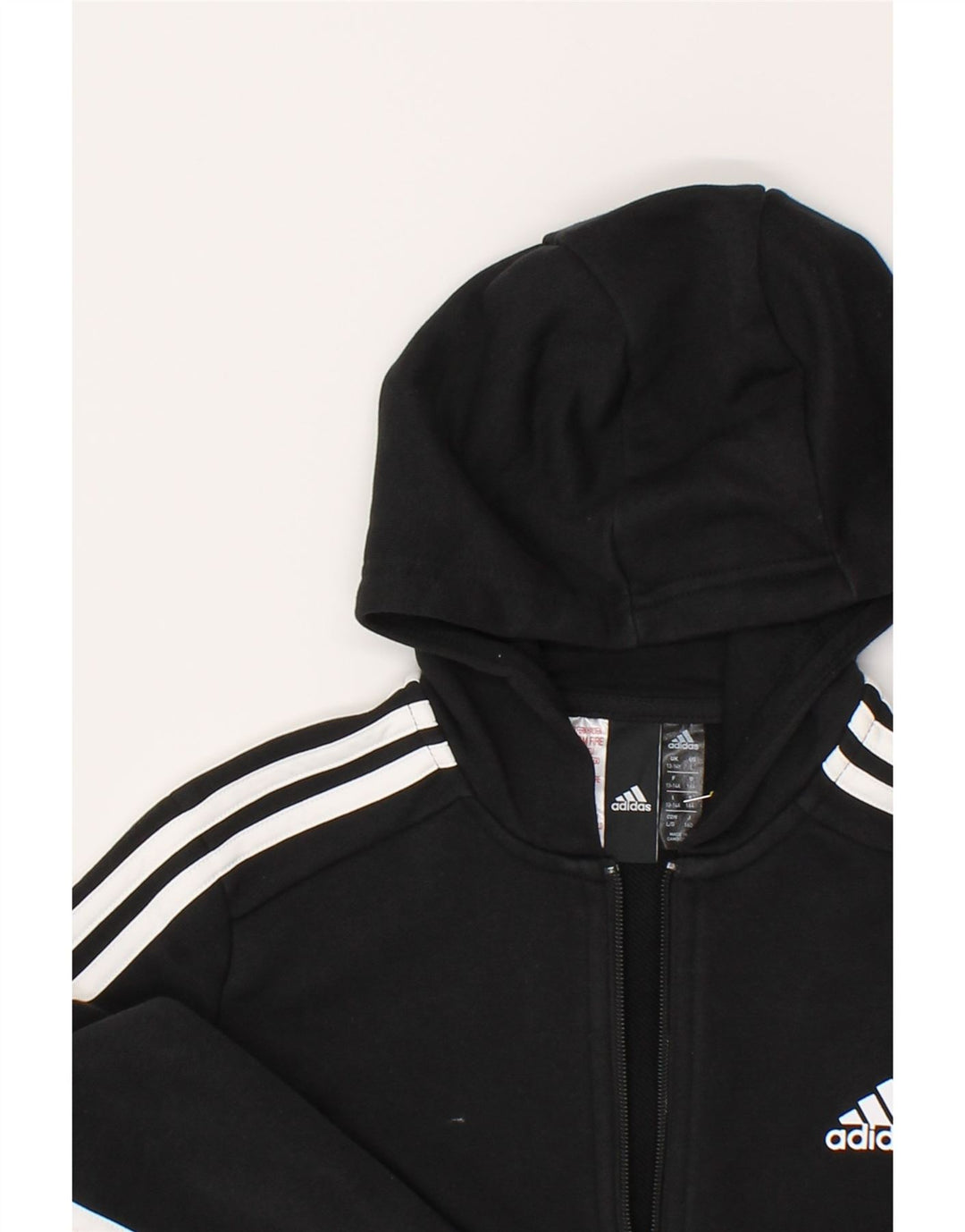 ADIDAS Boys Zip Hoodie Sweater 13-14 Years Black Polyester Vintage Adidas and Second-Hand Adidas from Messina Hembry 