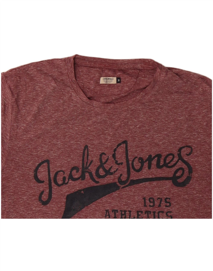 JACK & JONES Herren-T-Shirt mit Grafik, mittleres Burgunderrot, meliertes Polyester