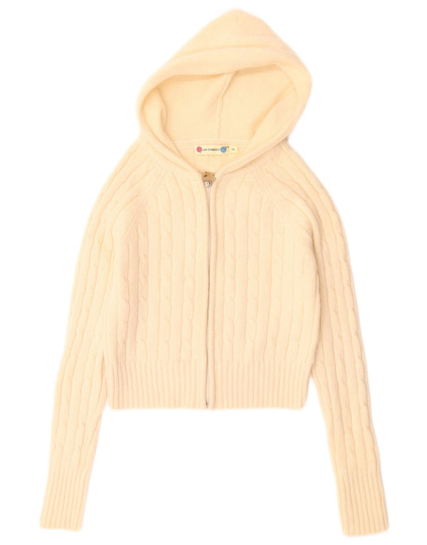 Vintage Damen Crop Cardigan mit Kapuze IT 38 XS Off White