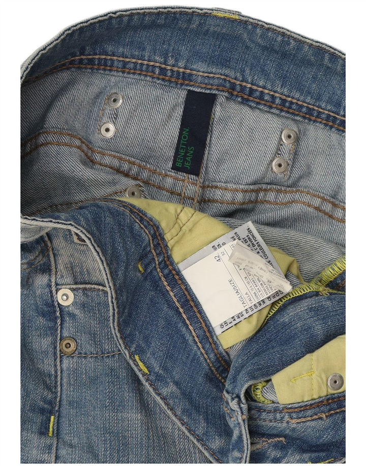 Benetton Damen Mini-Jeansrock IT 42 Medium W32 Blaue Baumwolle