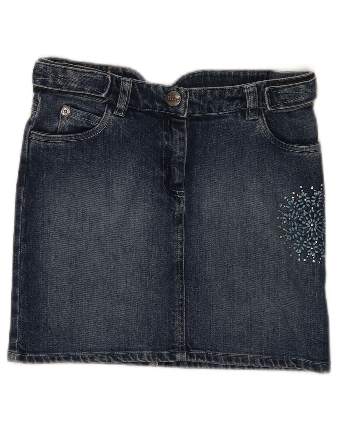 CHRISTIAN DIOR Mini-Jeansrock für Mädchen, 9–10 Jahre, W25, blaue Blumen-Baumwolle