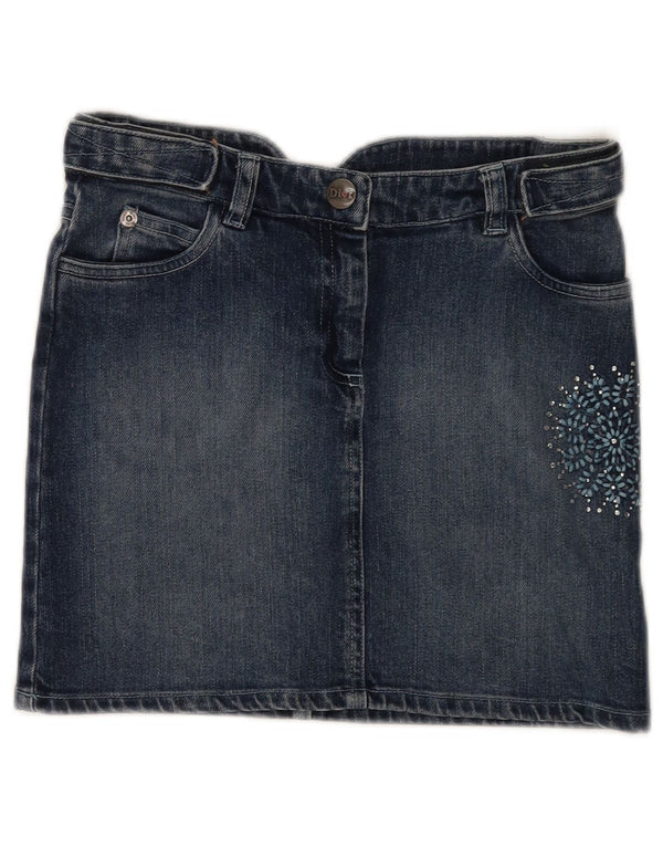 CHRISTIAN DIOR Mini-Jeansrock für Mädchen, 9–10 Jahre, W25, blaue Blumen-Baumwolle