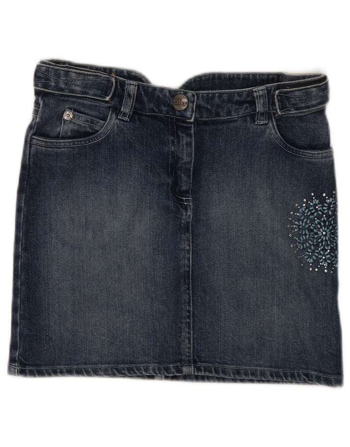 CHRISTIAN DIOR Mini-Jeansrock für Mädchen, 9–10 Jahre, W25, blaue Blumen-Baumwolle