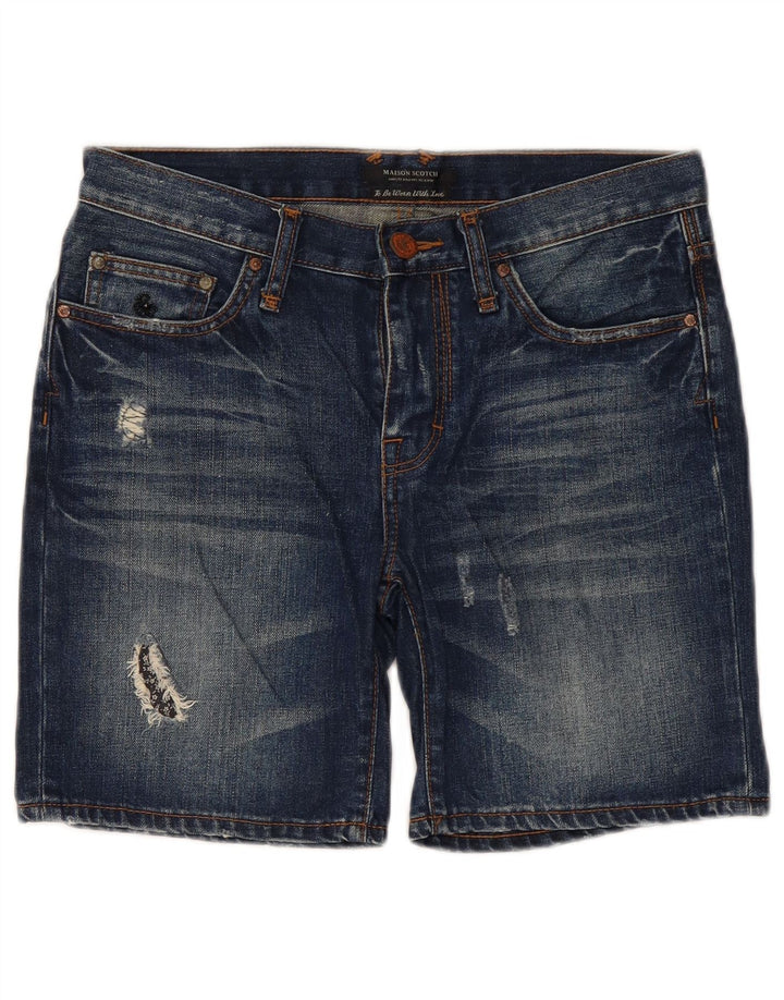 Maison Scotch Damen Distressed Denim Shorts W32 Mittelblau
