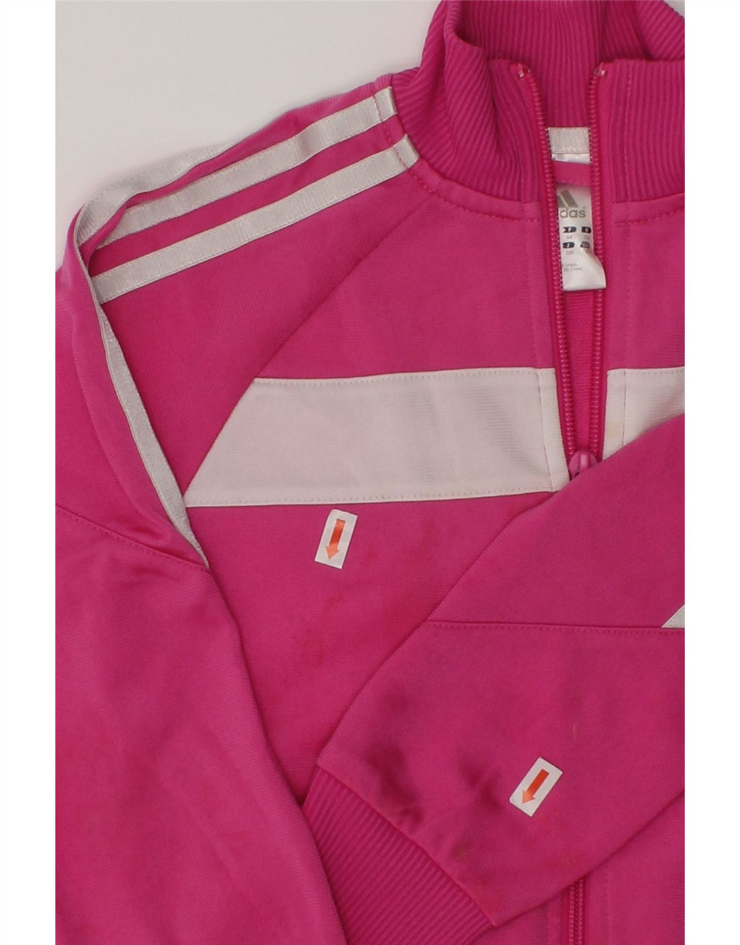 ADIDAS Girls Graphic Tracksuit Top Jacket 5-6 Years Pink Striped Polyester | Vintage Adidas | Thrift | Second-Hand Adidas | Used Clothing | Messina Hembry 