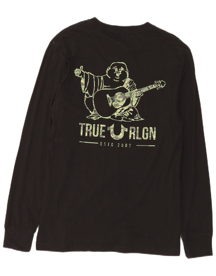 True Religion Herren-Grafik-Oberteil, langärmelig, klein, schwarze Baumwolle