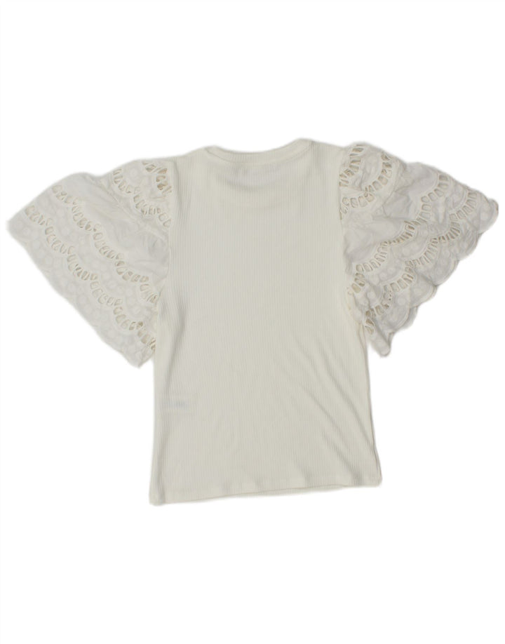 Zara Damen Crop Batwing Bluse Top UK 8 Small Weiße Viskose