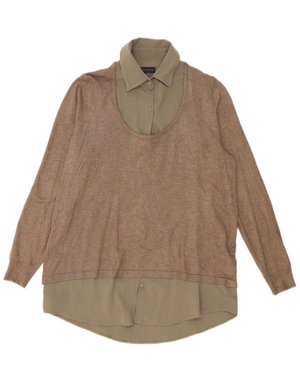 Marks & Spencer Damen Pullover-Hemd UK 14 Large Khaki Viskose