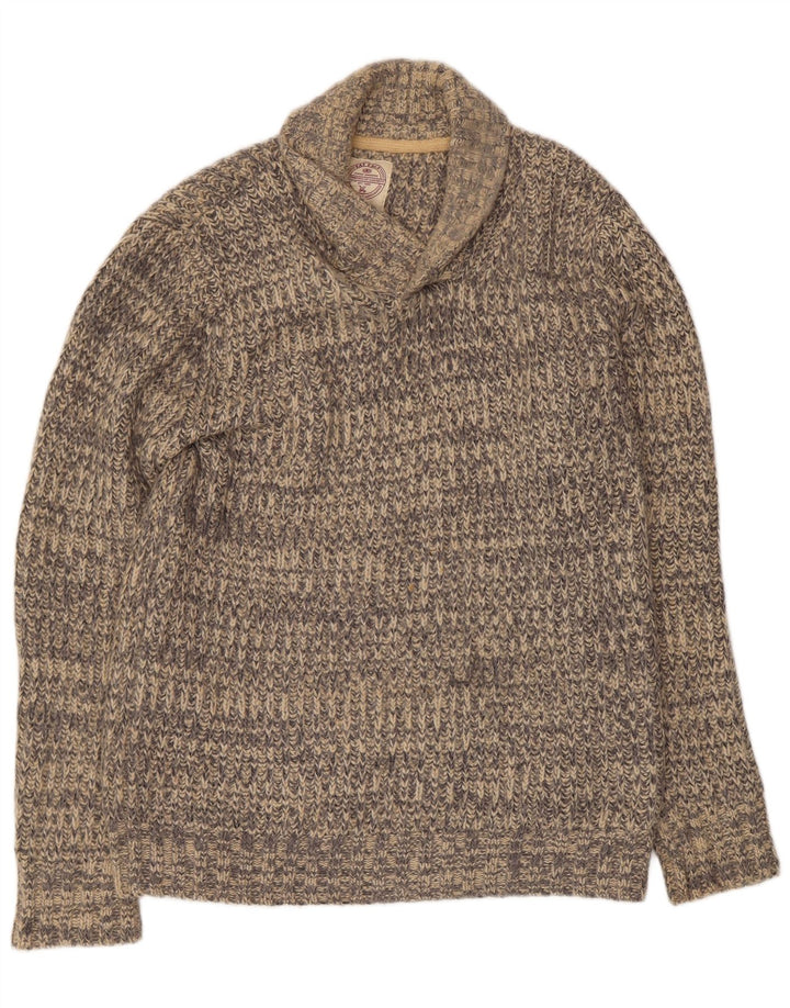 Fat Face Herren-Pullover mit Schalkragen, Mittelgrau geflecktes Acryl