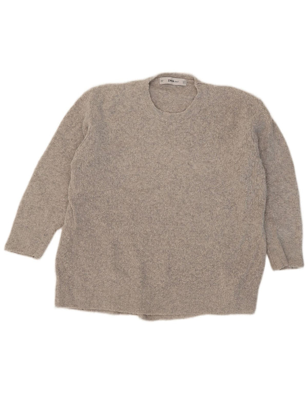 Zara Damen-Pullover mit 3/4-Ärmeln, übergroßer Rundhalsausschnitt, Gr. 10, Größe S, Grau