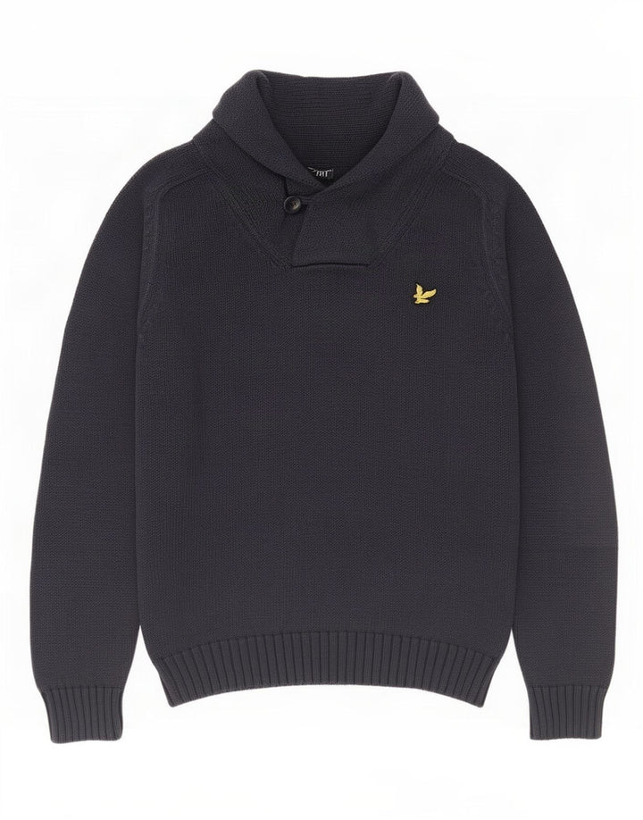 Lyle & Scott Herren-Pullover mit Schalkragen, mittelmarineblaue Baumwolle