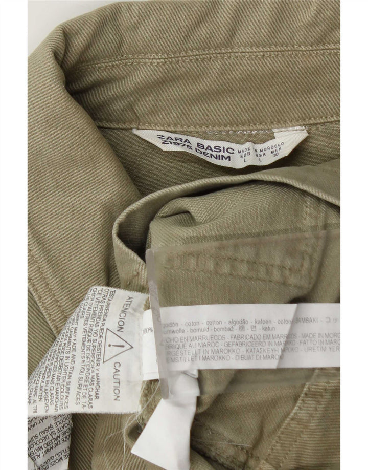 Zara Damen Crop Denim Jacke UK 16 Large Khaki Baumwolle