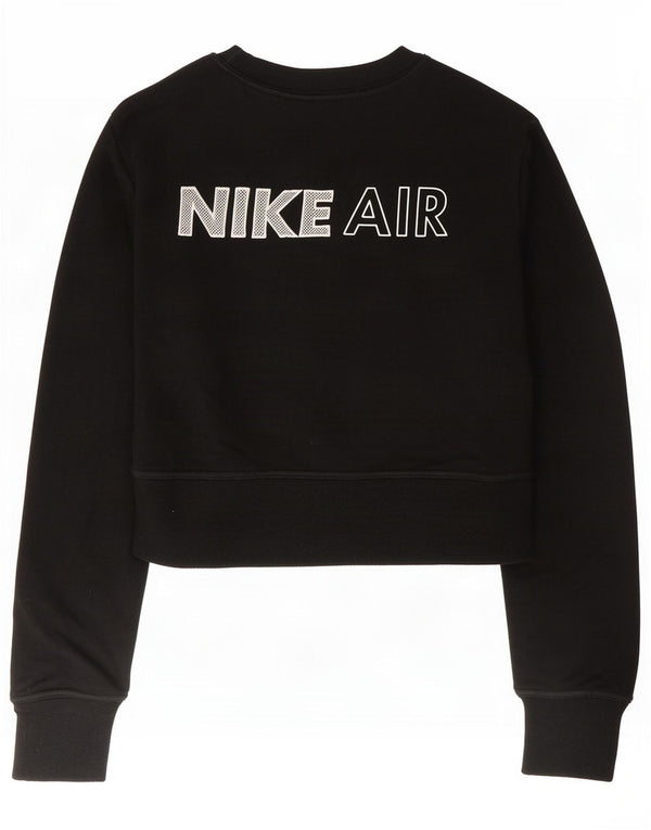 Nike Womens Crop Graphic Sweatshirt Jumper UK 10 Small Black Cotton