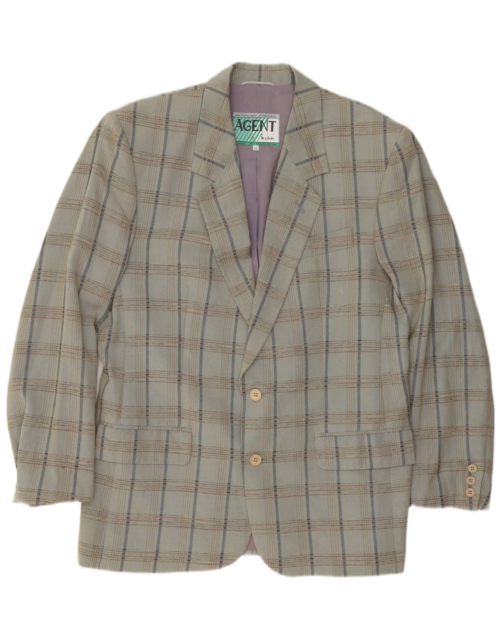 VINTAGE Herren 2-Knopf-Blazerjacke IT 52 XL Grau karierte Viskose