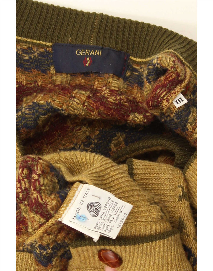 Gerani Herren-Strickjacke, groß, beige, geblümte Wolle