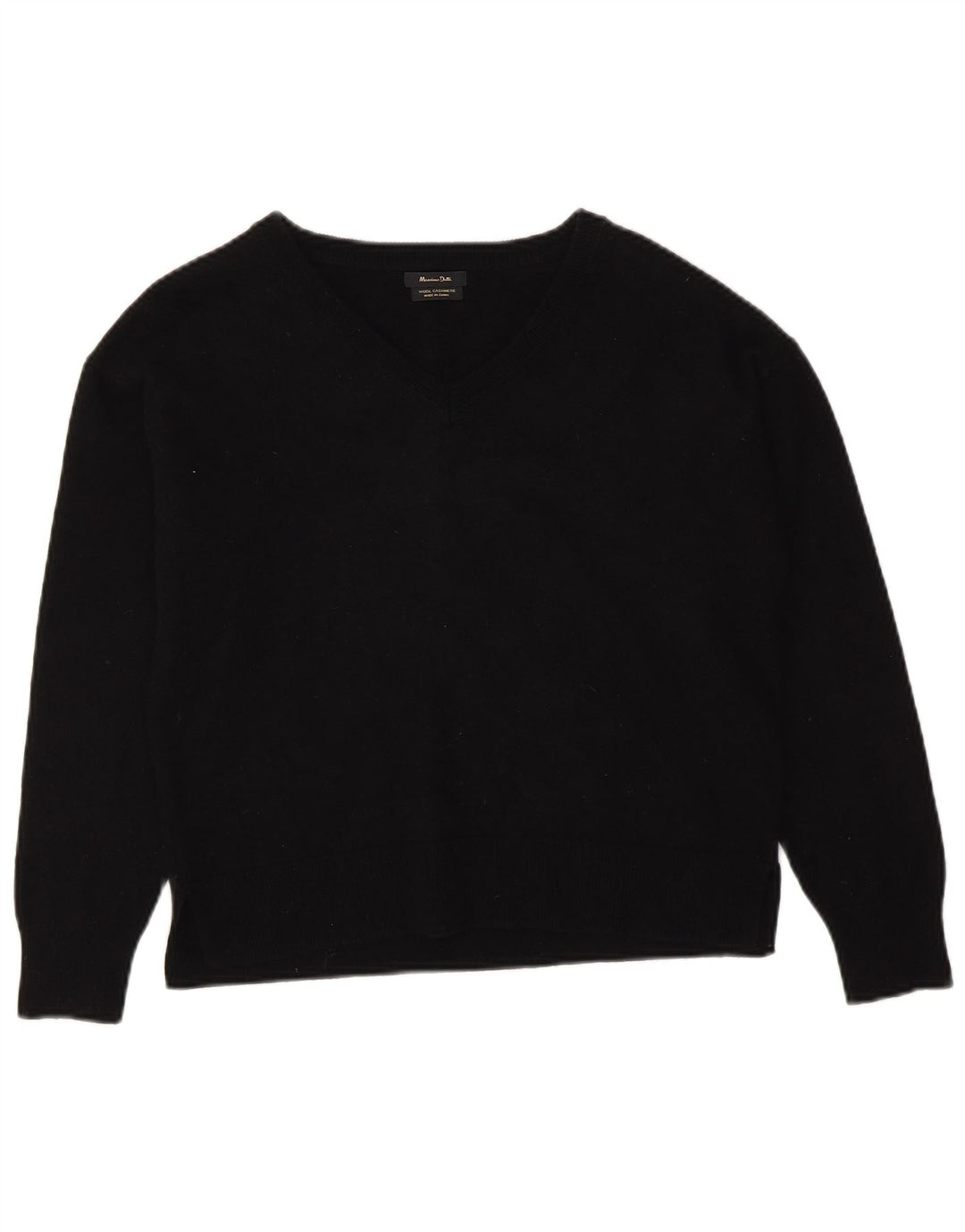 Massimo Dutti Damen-Pullover mit V-Ausschnitt, UK 14, mittelschwarze Wolle