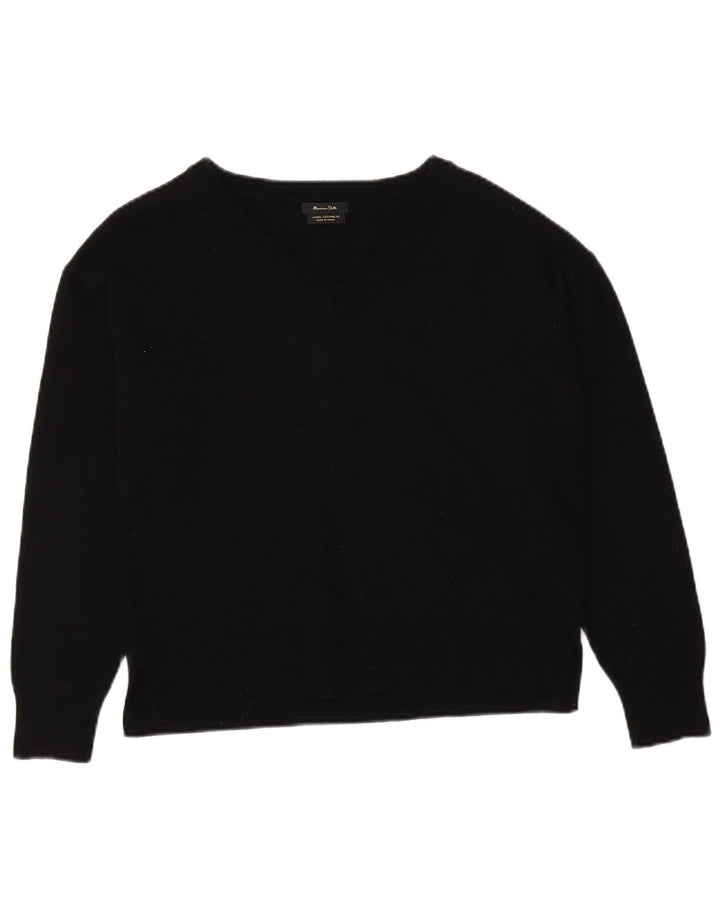 Massimo Dutti Damen-Pullover mit V-Ausschnitt, UK 14, mittelschwarze Wolle
